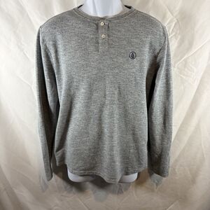 Volcom Thermal Henley Shirt Mens Medium Gray Waffle Knit Long Sleeve Casual